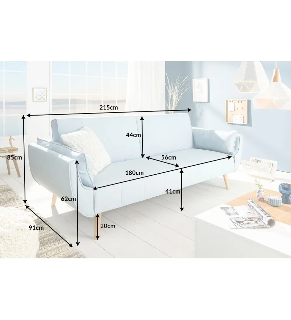 Sofa Rozkładana BELLA 215 Cm Jasnoniebieska Puella