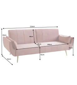 Sofa rozkładana BELLA 215 cm różany aksamit Puella