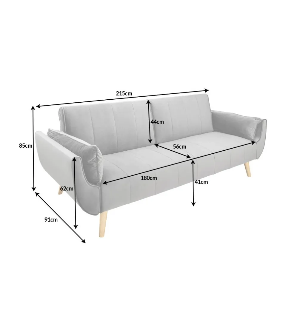 Sofa rozkładana BELLA 215 cm srebrno szary aksamit Puella