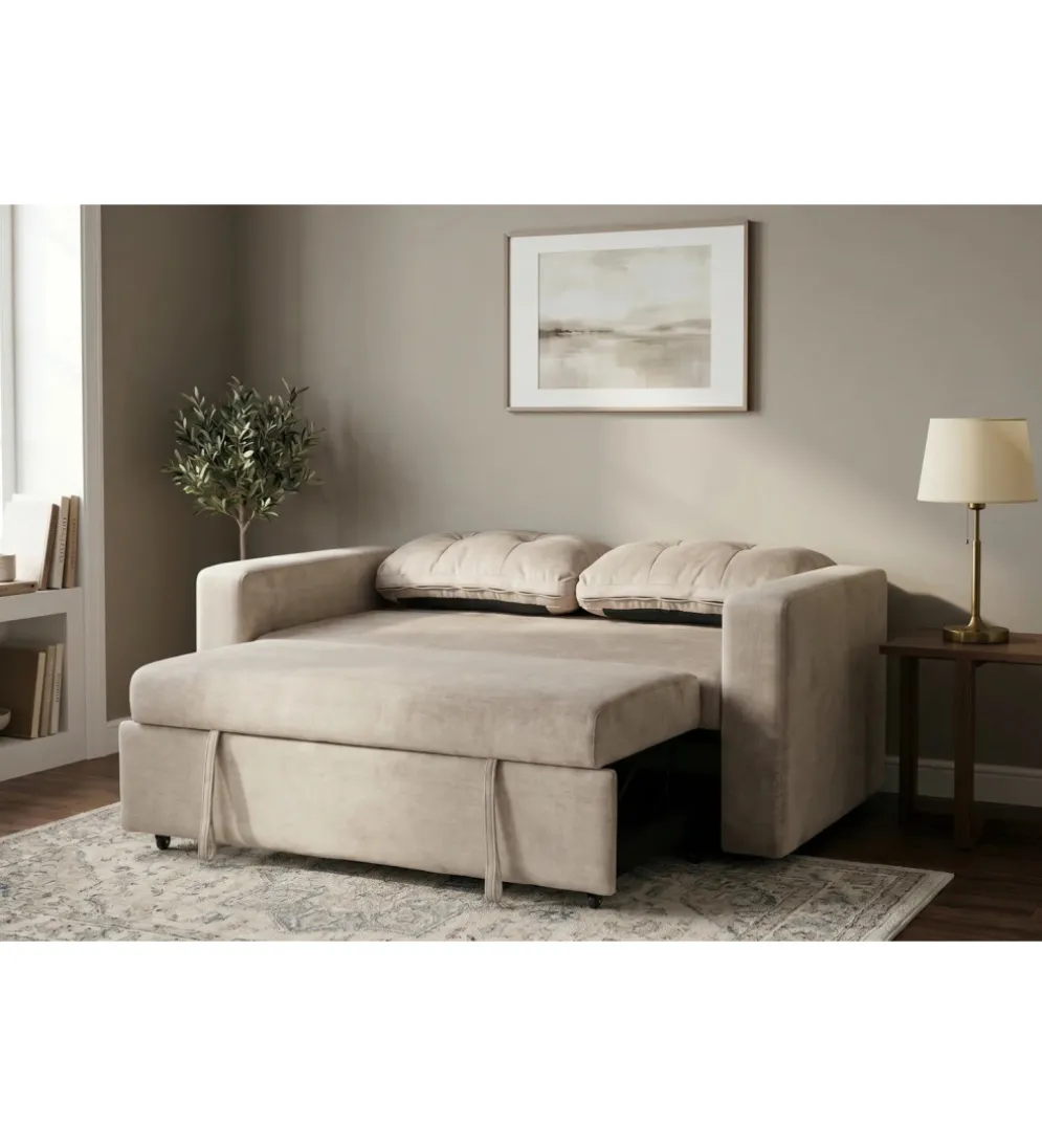 Sofa SMART 140 cm z funkcją spania welwet chmpagne beżowa