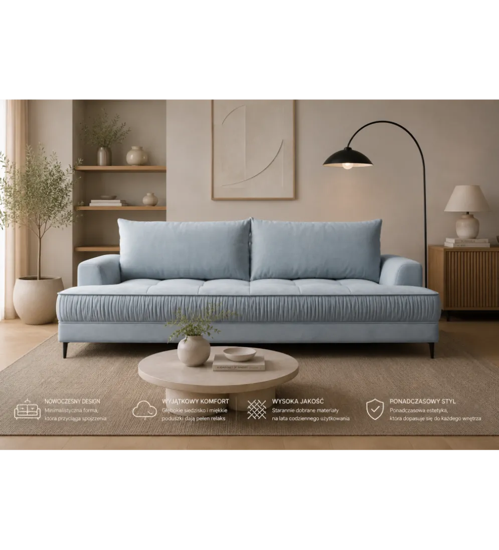 Sofa VELLO 238 cm z funkcją spania z pojemnikiem na pościel