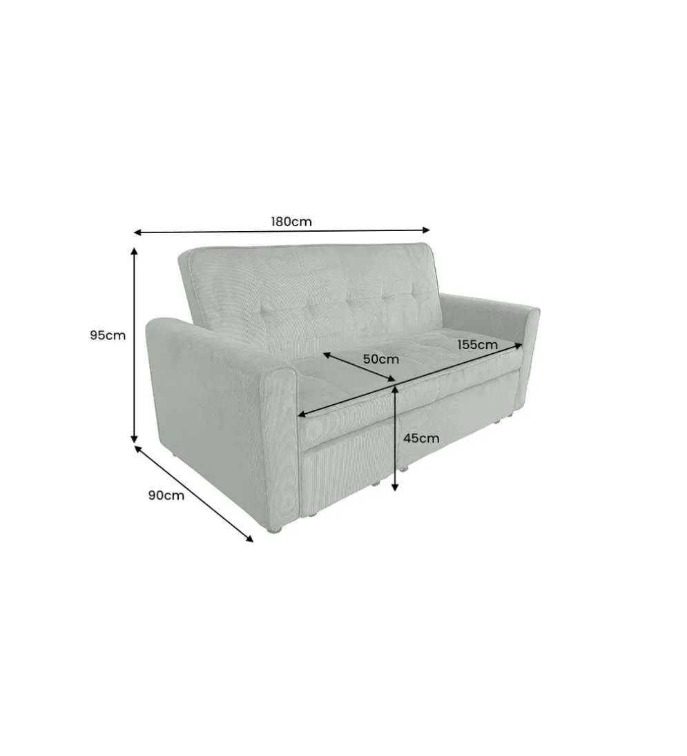Sofa z funkcją spania SMART 180 cm cord zielony
