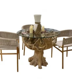 Stół AKWABA 80 cm drewno teak szkło