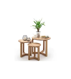Stoliki kawowe FAYE zestaw 3 dąb sękaty