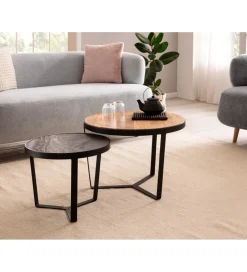 Stolik kawowy BIHAR set 2 drewno akacja