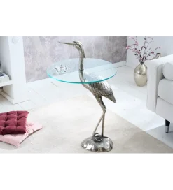 Stolik kawowy boczny WILDLIFE HERON 90 cm srebrny