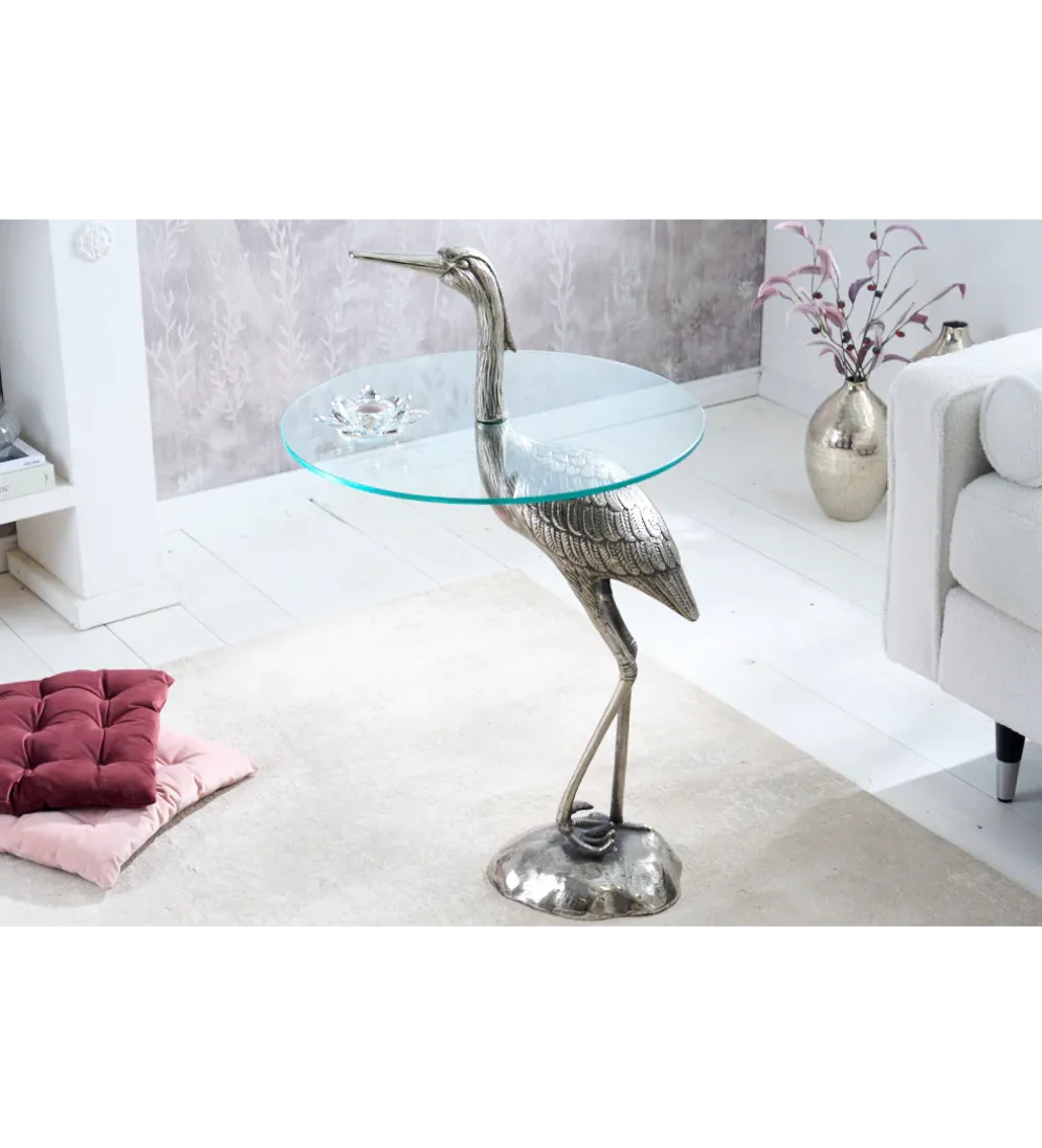 Stolik kawowy boczny WILDLIFE HERON 90 cm srebrny