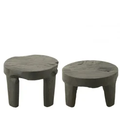 Stolik kawowy HERAS set 2 drewno teak czarny