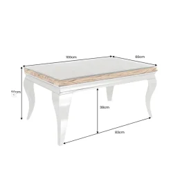 Stolik kawowy MODERN BAROCK BARRACUDA 100 cm chromowany szklany blat BEZ blatu tekowego