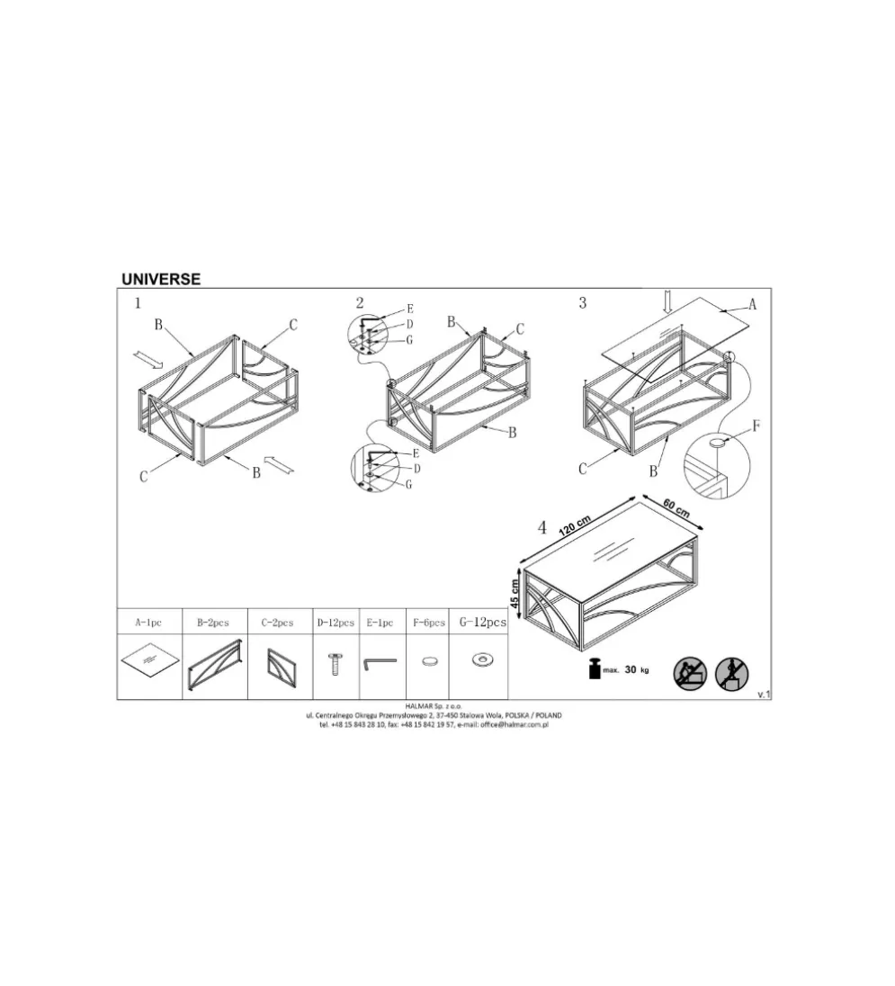 Stolik kawowy UNIVERSE 120 cm srebrny
