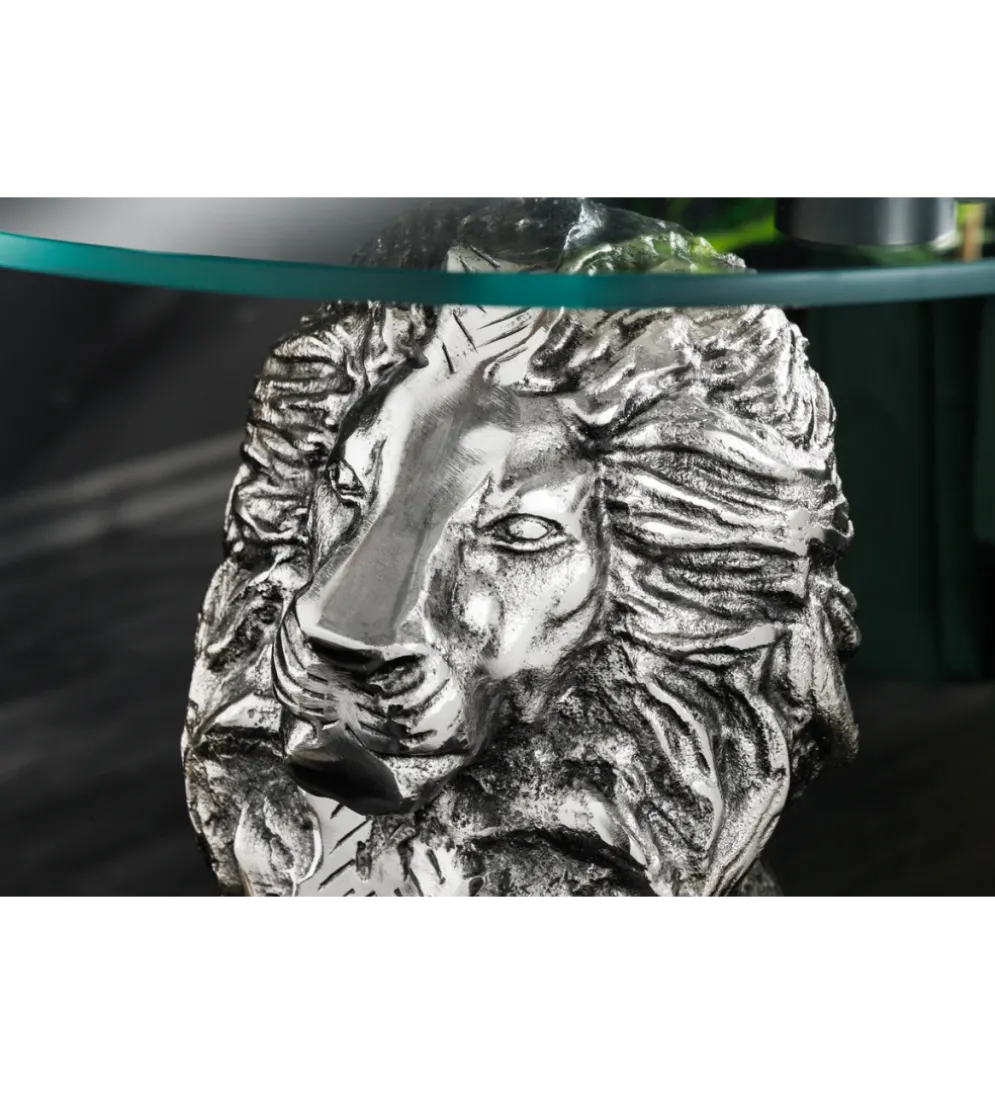 Stolik kawowy WILDLIFE LION 60 cm antyczne srebro