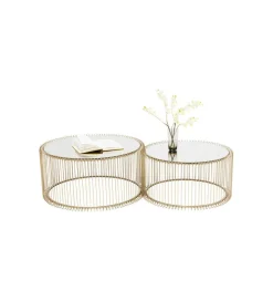 Stolik kawowy Wire Brass set 2 złoty