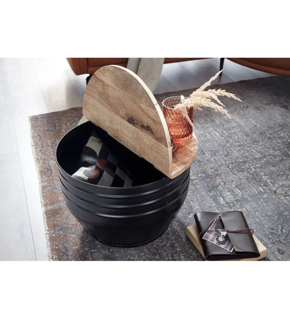 Stolik kawowy WOHNLING 60 cm drewno mango naturalny czarny