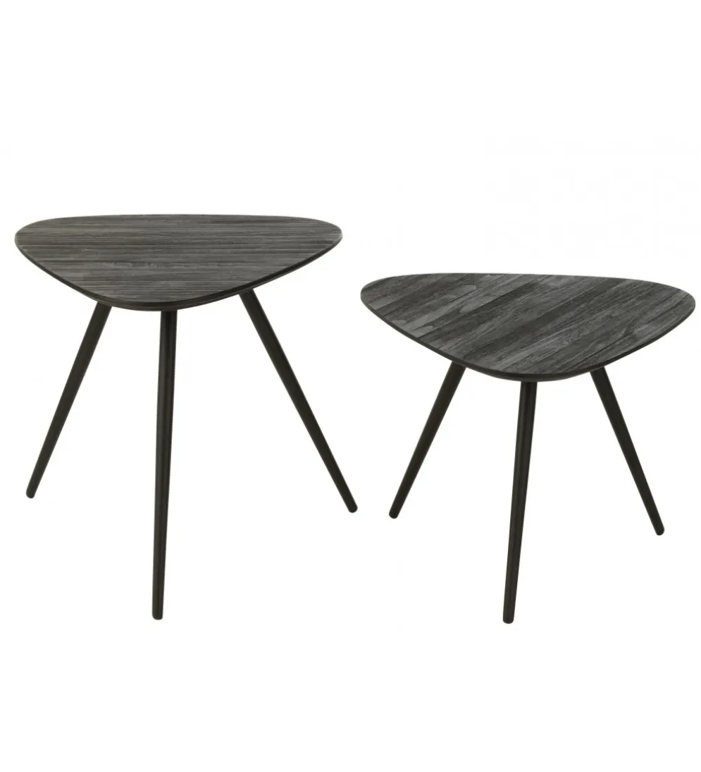Stolik kawowy ZAMBIA set 2 drewno teak czarny