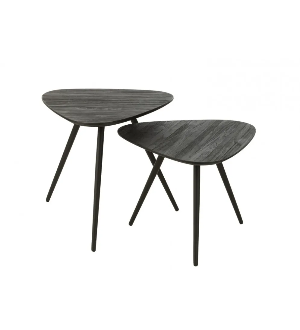 Stolik kawowy ZAMBIA set 2 drewno teak czarny
