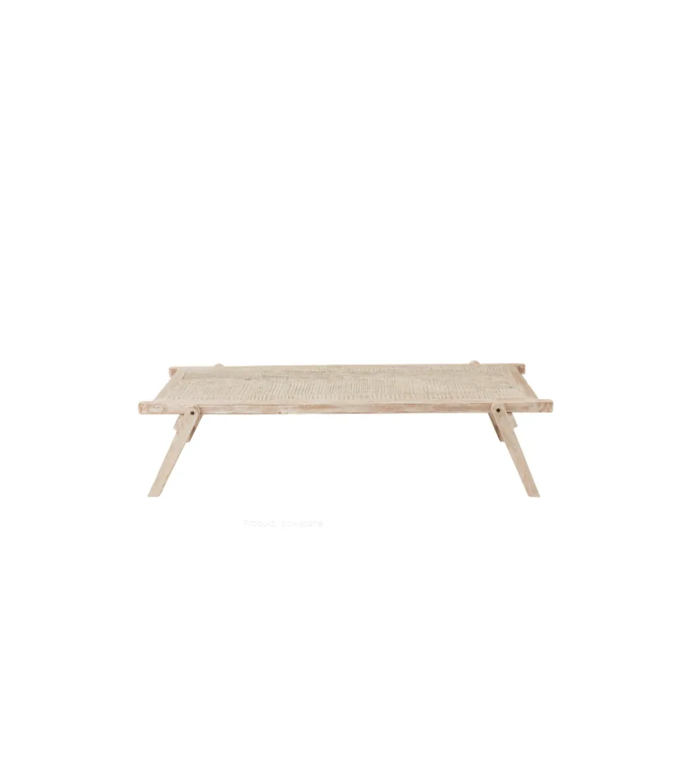 Stolik kawowy z drewna z recyklingu PONTE 180 cm bielony