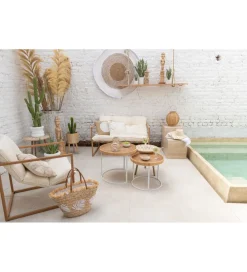 Stolik kawowy ZIGZAK set 3 rattan