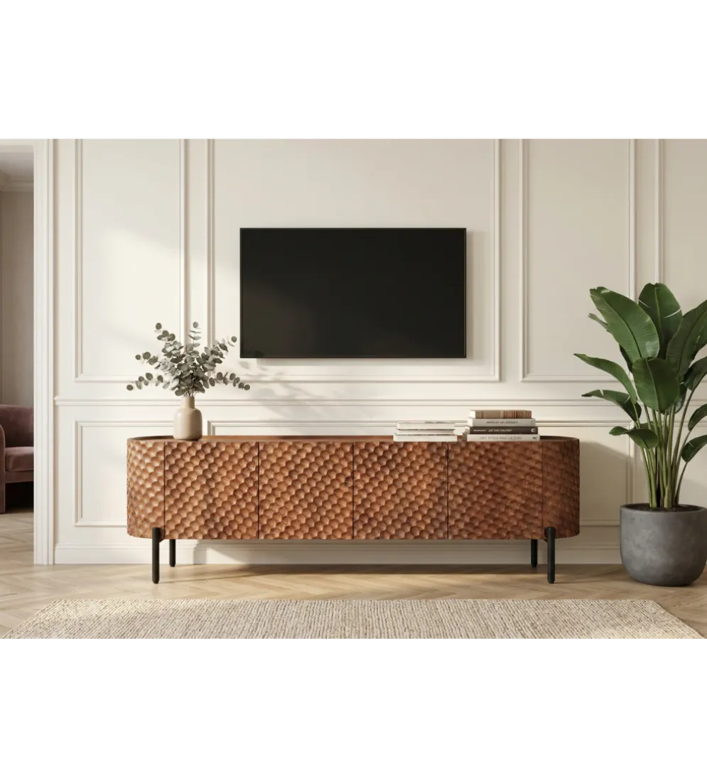 Stolik pod TV ADLON 200 cm drewno mango wzór 3D