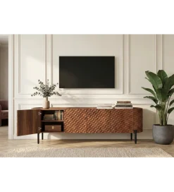 Stolik pod TV ADLON 200 cm drewno mango wzór 3D
