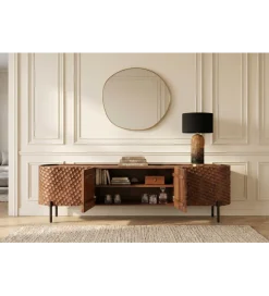 Stolik pod TV ADLON 200 cm drewno mango wzór 3D