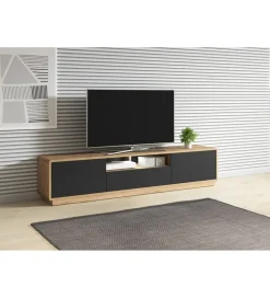 Stolik pod TV ASTON 200 cm czarny z dodatkiem koloru dąb Taurus
