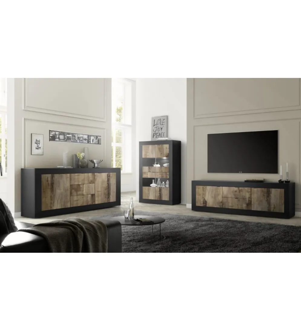 Stolik pod TV BASIC 210 cm czarna z dodatkiem koloru klon Pero