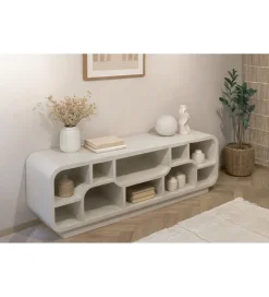Stolik pod TV BRIX MORGAN 130 cm drewno mango biała