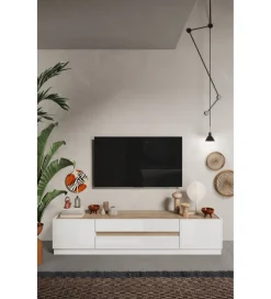 Stolik pod TV FANTASY 205 cm biały z dodatkiem koloru dąb Cadiz
