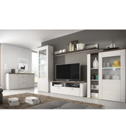 Stolik pod TV LARONA 140 cm o wybarwieniu Sonoma Trufel z kolorem Sibiu Larche