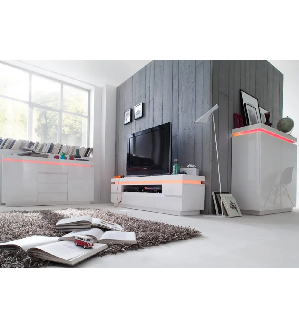 Stolik pod TV OCEAN 175 cm biały z oświetleniem
