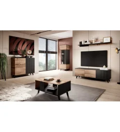 Stolik pod TV RANDOM 150 cm w kolorze dąb wotan z kolorem czarnym