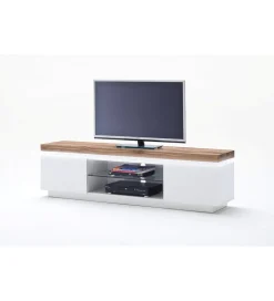Stolik Pod TV ROMINA 175 Cm Biały Z Dębowym Blatem