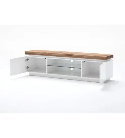 Stolik Pod TV ROMINA 175 Cm Biały Z Dębowym Blatem