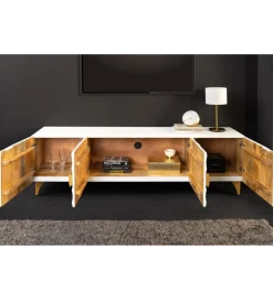 Stolik pod TV SWEET GOLDEN SUNSET 180 cm drewno mango biała