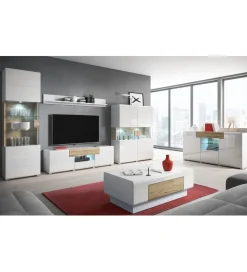 Stolik pod Tv TOLEDO 159 cm biały z dodatkiem koloru dąb san remo