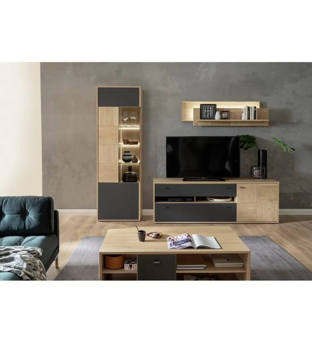 Stolik pod TV VALENCIA 184 cm antracytowo naturalny