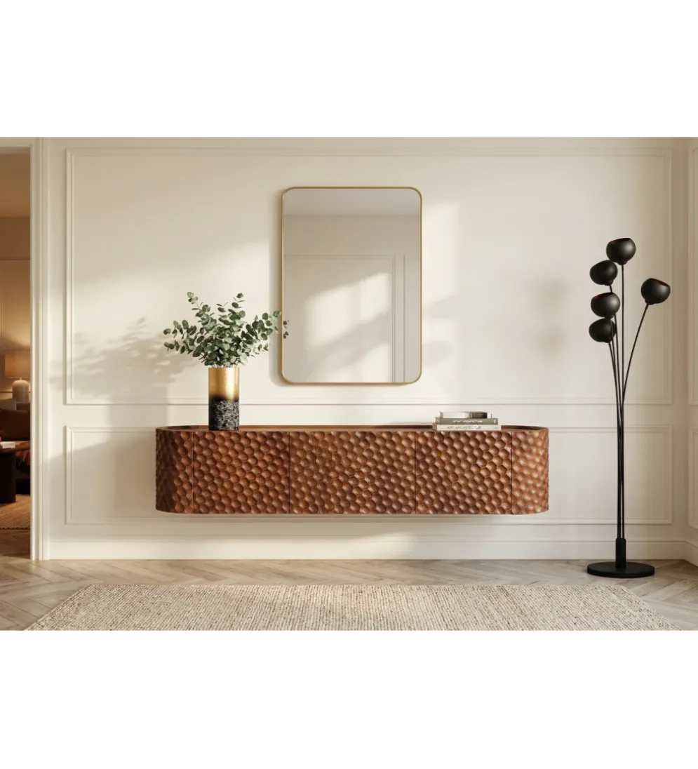 Stolik pod TV wiszący ADLON 160 cm drewno mango wzór 3D