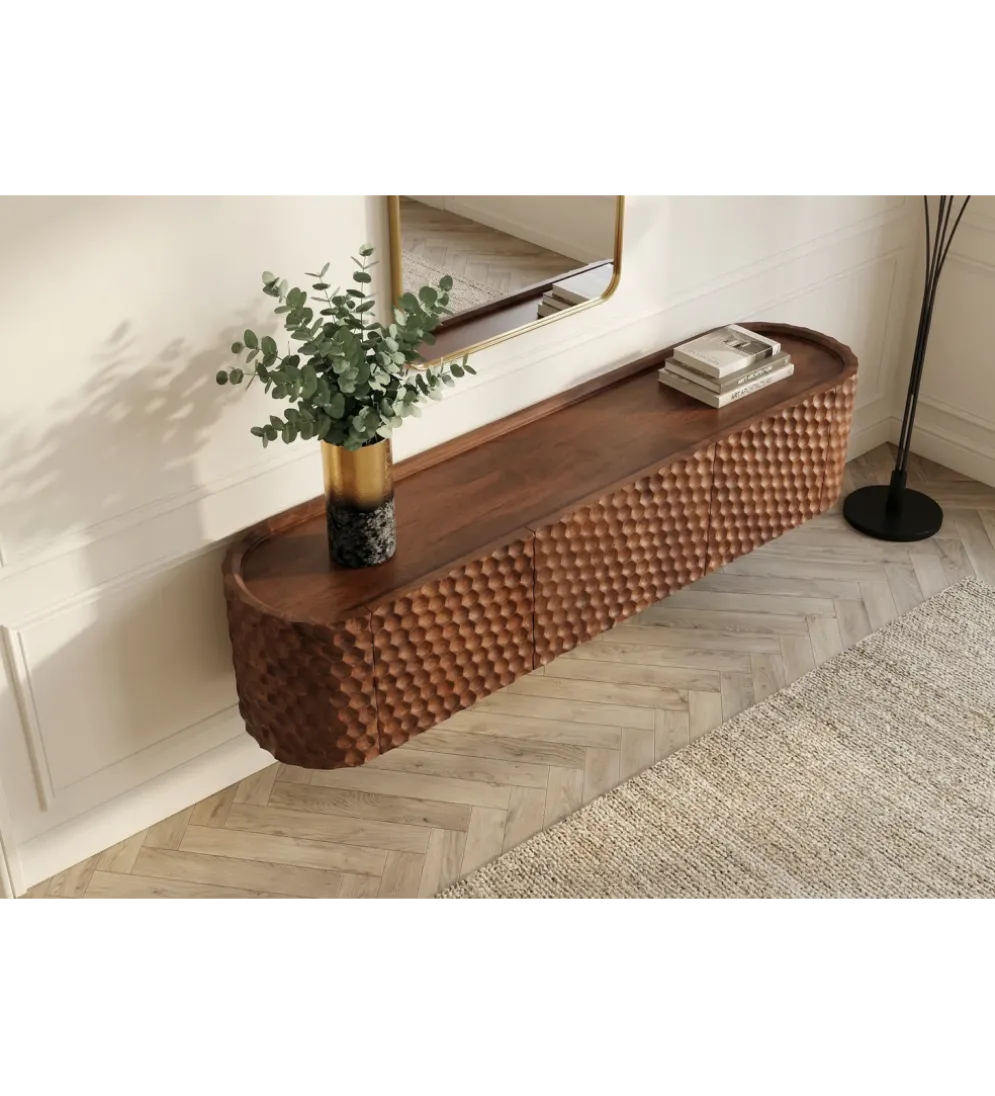 Stolik pod TV wiszący ADLON 160 cm drewno mango wzór 3D