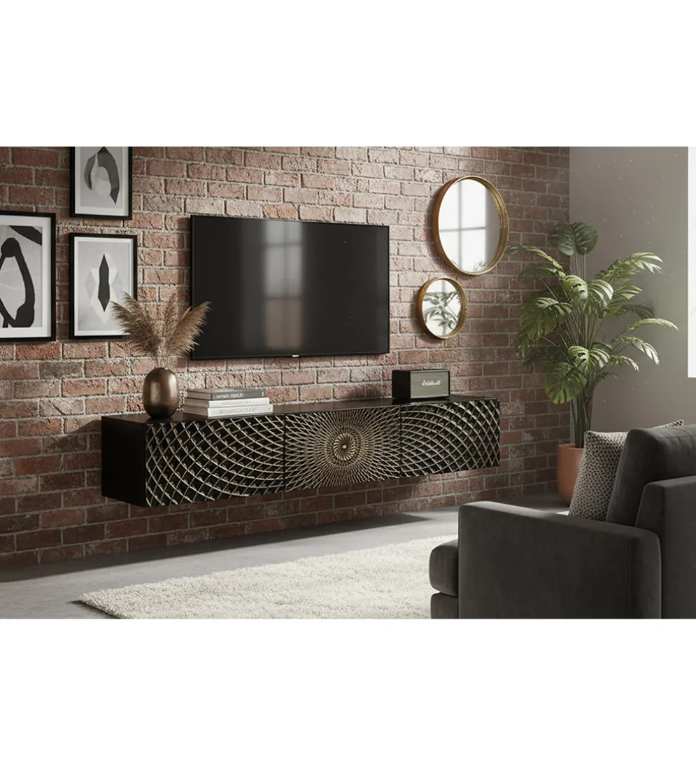 Stolik pod TV wiszący ILLUSION 160 cm 3D drewno mango