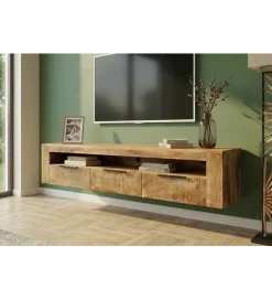Stolik pod TV wiszący IRON CRAFT 160 cm drewno mango