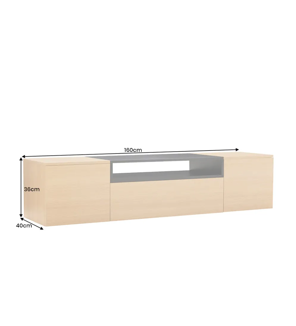 Stolik pod TV wiszący LOFT 160 cm naturalna czarna