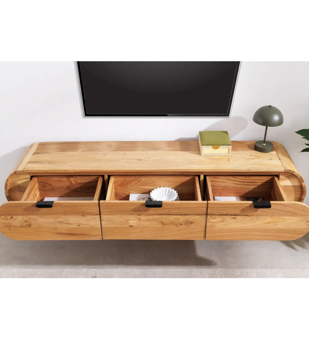 Stolik pod TV wiszący ORGANIC 160 cm drewno akacja