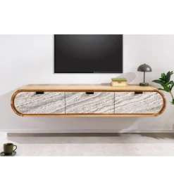 Stolik pod TV wiszący ORGANIC 160 cm drewno akacja kolor kamienia