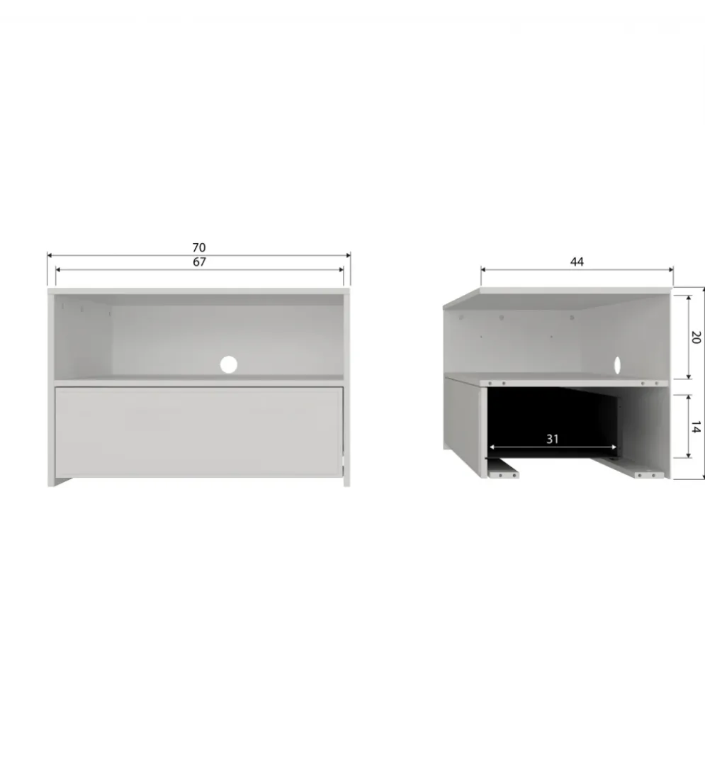 Stolik pod TV YISSA 70 cm półka otwarta szara