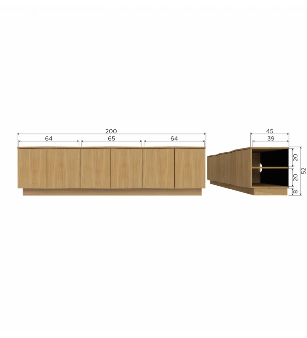 Stolik pod TV ZUMA 200 cm drewno dębu naturalna