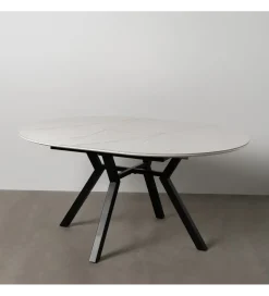 Stół rozkładany JAMEOX 120 cm czarny blat ceramika w optyce marmuru