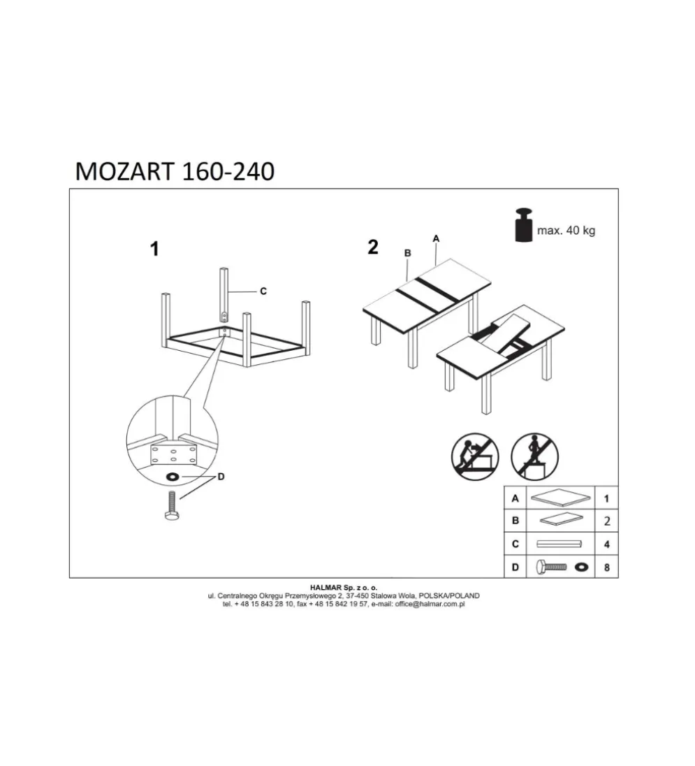 Stół rozkładany MOZART 160 cm - 240 cm biały