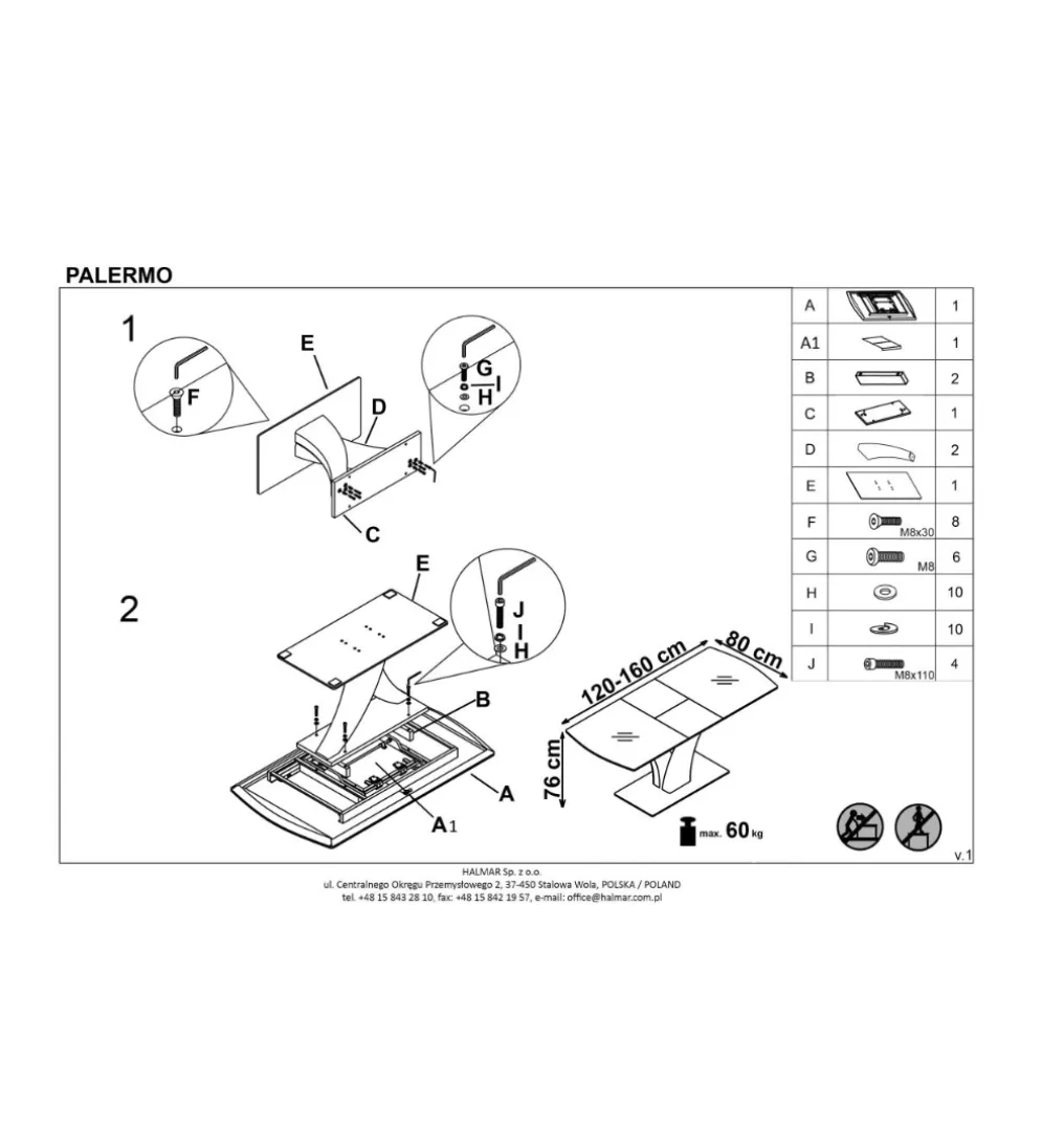 Stół rozkładany PALERMO 140 cm - 180 cm biały