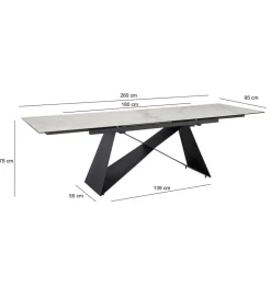 Stół rozkładany WOHNLING od 180 od 260 cm ceramika w optyce marmuru nogi X