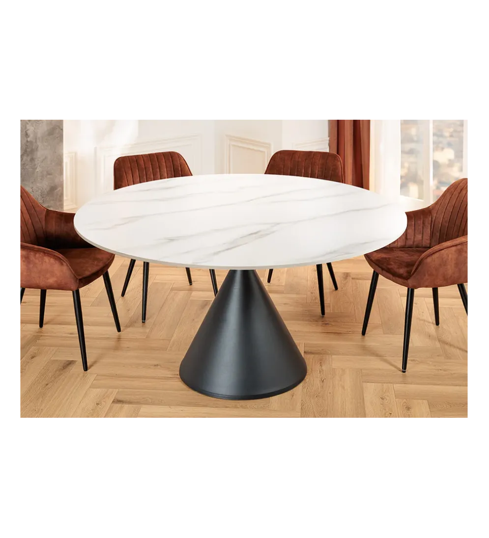 Stół SIGNATURE 135 cm okrągły blat ceramika w optyce białego marmuru